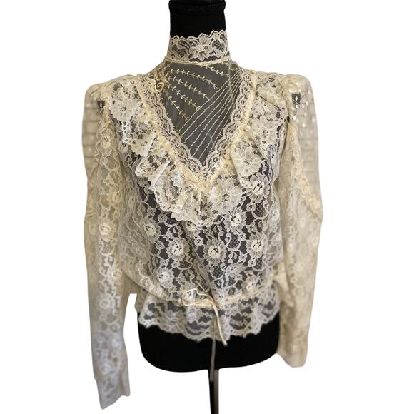Vintage 1970s Victorian Look‎ Lace Blouse - Picture 1 of 8